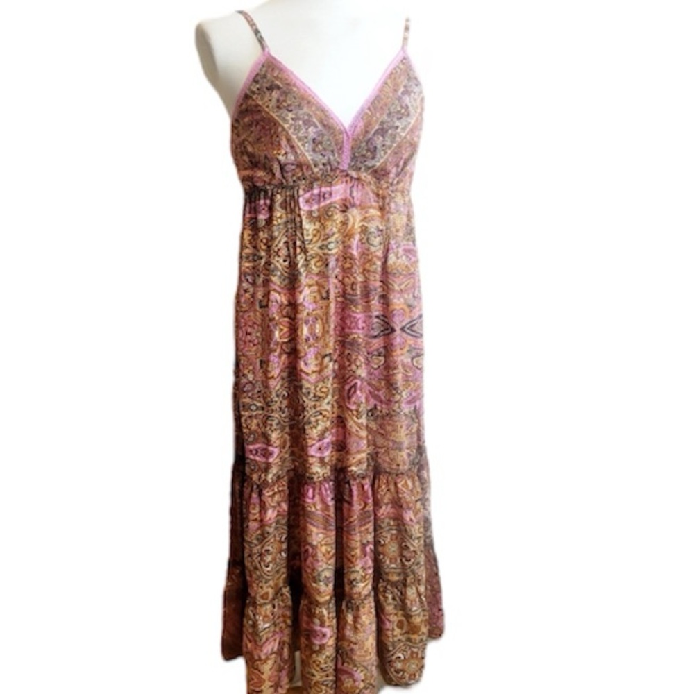 Raga Paisley Boho Maxi Strap Layered Dress, Size Medium